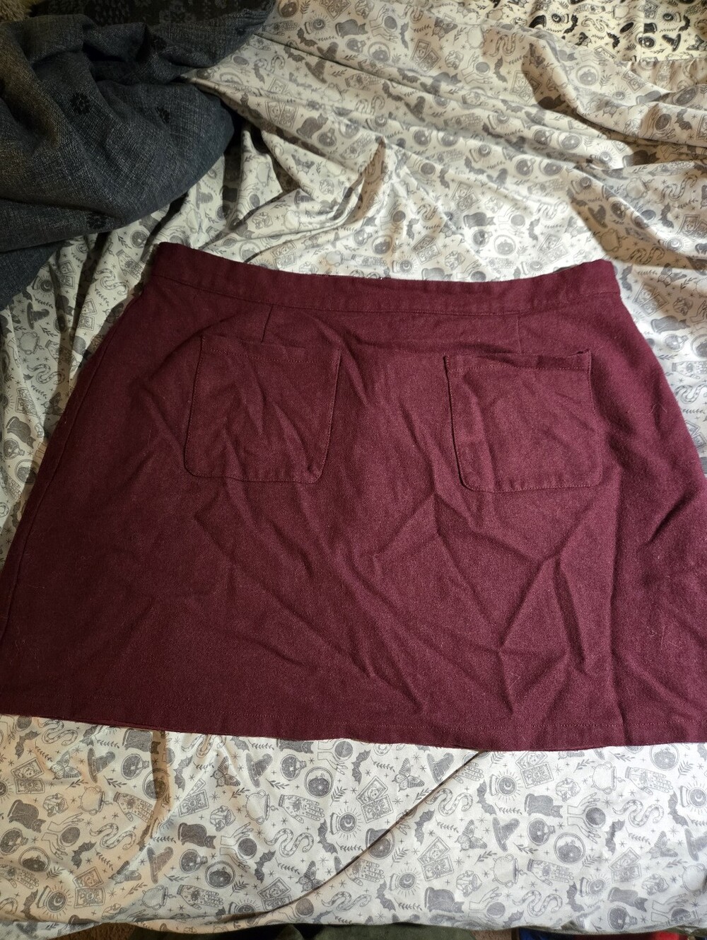 ModCloth Burgundy Wool Blend Mini Skirt with Front Pockets